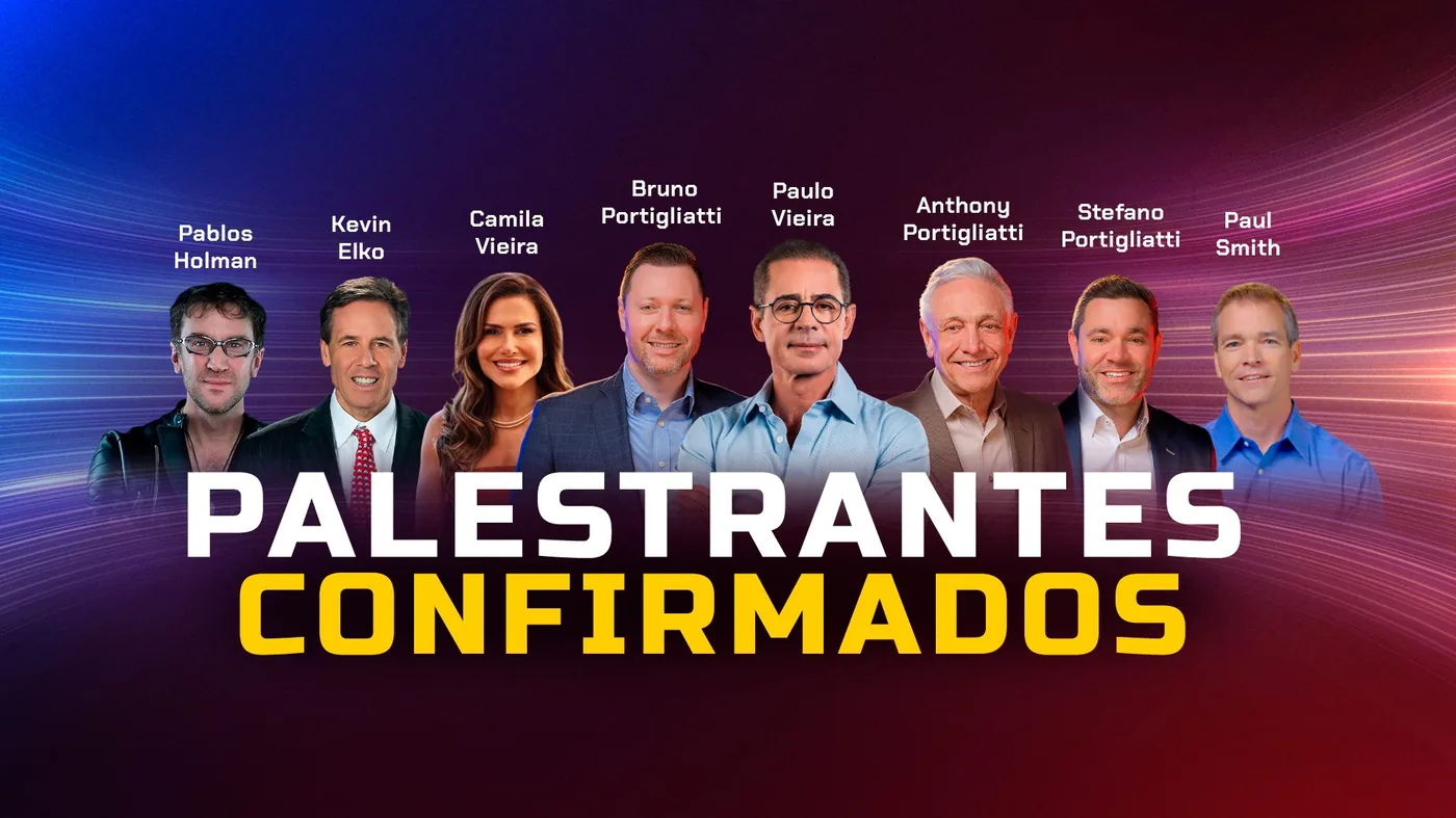 Palestrantes confirmados: Pablos Holman, Kevin Elko, Camila Vieira, Bruno Portigliatti, Paulo Vieira, Anthony Portigliatti, Stefano Portigliatti, Paul Smith